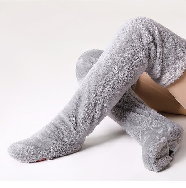 Koselige sokker, knestrømper, vinterstrømper for kvinner over kneet, fuzzy lange sokker Light Grey