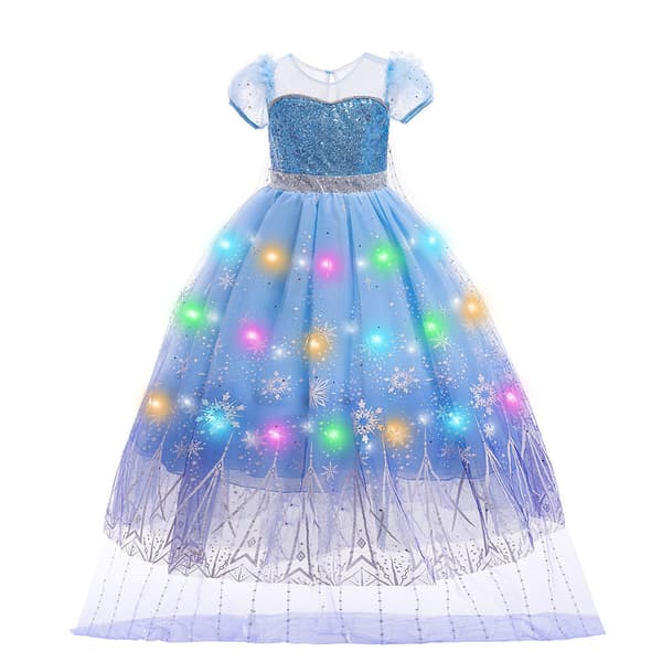 Elsa LED lysende kjole til piger julefest LED kjole med lys LED Light Up Dress 100cm