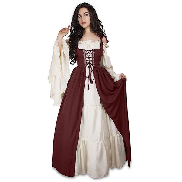 Middelalder Punk Kjole Cosplay Halloween Kostumer Kvinder Palads Karneval Party Dress Up Prinsesse Kvinde Victorian Kjole Robe Vinrød Vinrød Y wine red XXXL