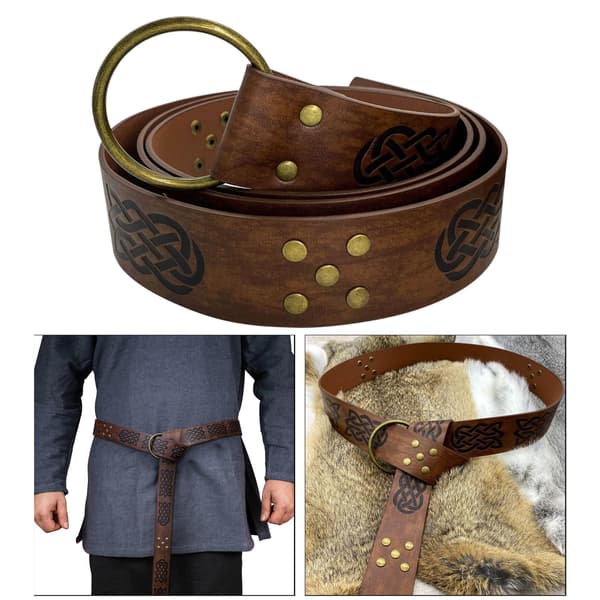 Medeltida Bälte för Män Retro Stil Kostym Präglat Nitat PU Brown