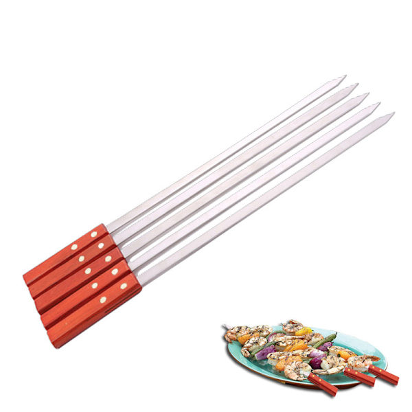 BBQ Grillspyd, Ekstra Lange 52cm Grillspyd i Rustfritt Stål Med Solid Eikehåndtak, Sett med 7