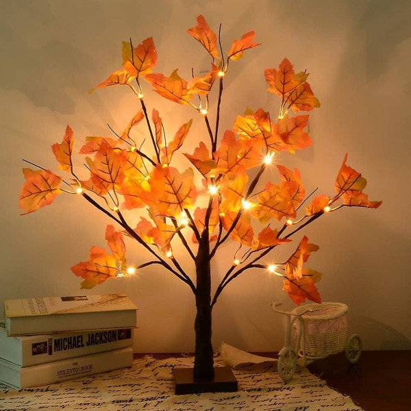 Led Maple Leaf Tree Light, 50cm 24 LEDs batteridrivet skrivbord Lönnlöv (höst) Varmvitt trädljus, höstdekorationslöv Strängljus, perfekt