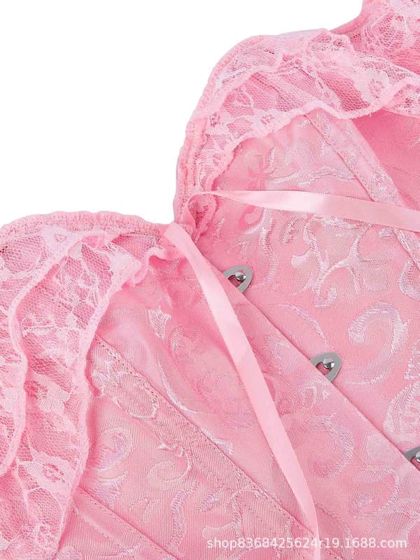 Off-shoulder blonde bustier med pufærmer og stivere – push-up brudekorset. Pink S