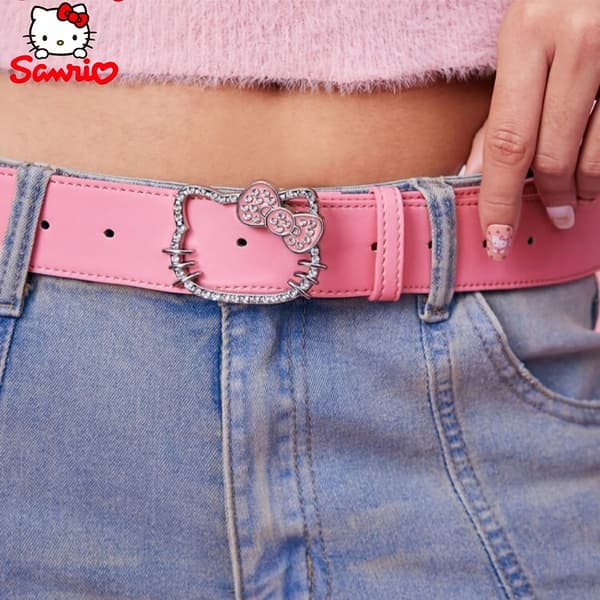 Plus size dambälte med Hello Kitty kristallspänne och nitar, lämpligt för klänningar White