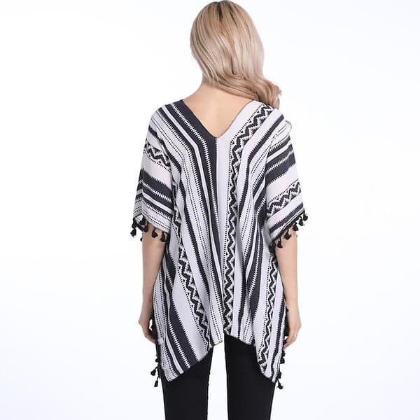 Chiffon Poncho Caftan Sjal med Kvaster Åben Front Cardigan til Kvinder