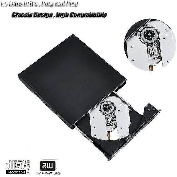 Usb High Speed Extern Cd Dvd-enhet 4k 3d Blu Ray-spelare Skrivare Bärbar Bd/cd/dvd-brännare Drivrutin För Mac, Win 10, 8, 7, Xp, Vista, Bärbar dator, Pc, Svart.