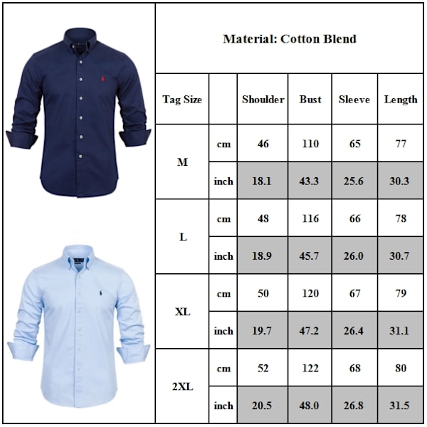 Herreskjorte Stor Størrelse Langermet Knappeskjorte Brodert Skjorte Navy Navy M