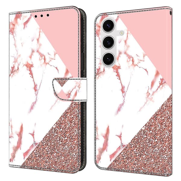 Plånboksfodral för Samsung Galaxy S25 Mönstertryck Ställ Läder Flip Telefonfodral - Triangulär M Blue Diamond Flower