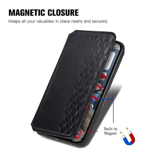 iPhone-etui i læder med ternet mønster og magnetisk lukning Green iPhone 17 Air