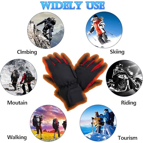 Opvarmede handsker, batteridrevne termiske varmehandsker, vindtætte varme vinterhandsker til kvinder og mænd - vandreture, skøjteløb, skiløb, snowboarding, cykling og
