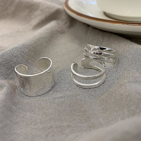 S925 Sterling Sølv Ringe Til Kvinder Koreansk Cirkulær Ring Multilayer Bred Ansigt Ring Smykker