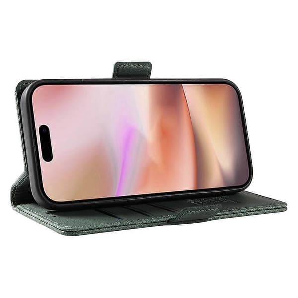 Kompatibel med iPhone 16 Plus Plånboksfodral Läder Telefonfodral - WELLNGS Green