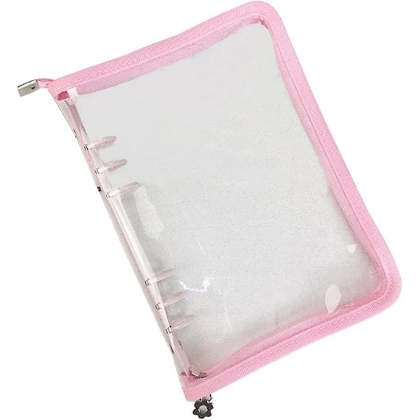 A6 Ringpärmomslag Transparent PVC Notebook Skal med Dragkedja Glitter Planner Pärm Mapp Sparkling Budget Pärm för Kontant Budget System Rosa Pink A6