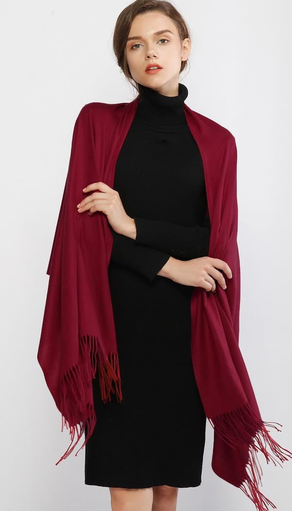 Skjerf til dame Pashmina sjal og omslag til bryllup Skjerf til dame Vinter Burgundy