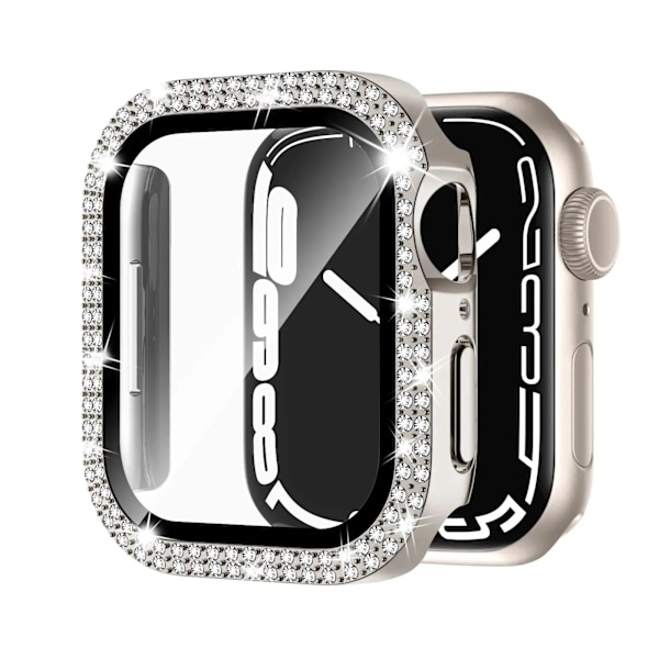 Glas+Diamond Cover F?r Apple Watch case 40mm 44mm 41mm 45mm 38mm 42mm Bling Bumper Protector iWatch series 9 3 5 6 7 8 se case Starlight Y