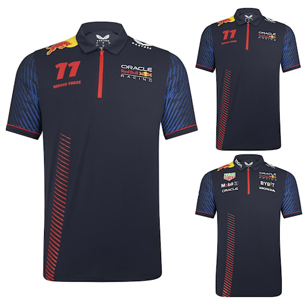 Herre Zip Up Neck Polotrøjer Oracle Red Bull Racing 2023 Officiel Holddragt A A 4XL