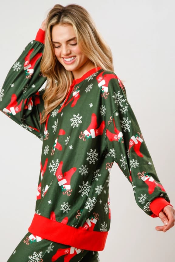 Dame Candy Cane Julepyjamas Stribet Loungesæt Jule-PJs Sæt grøn green M