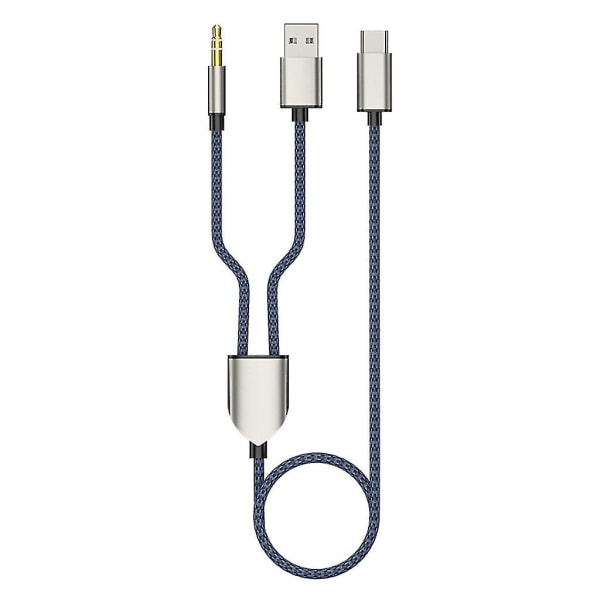 2-i-1 typ-c billjudkabel 1 delad 2 typ C till USB A 3,5 mm hjälpsladd