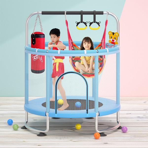 Trampolin til børn indendørs, babyhoppebænk, gnidningsseng, hjemmehoppebænk, legetøj, fitnessudstyr blå blue 1.2m
