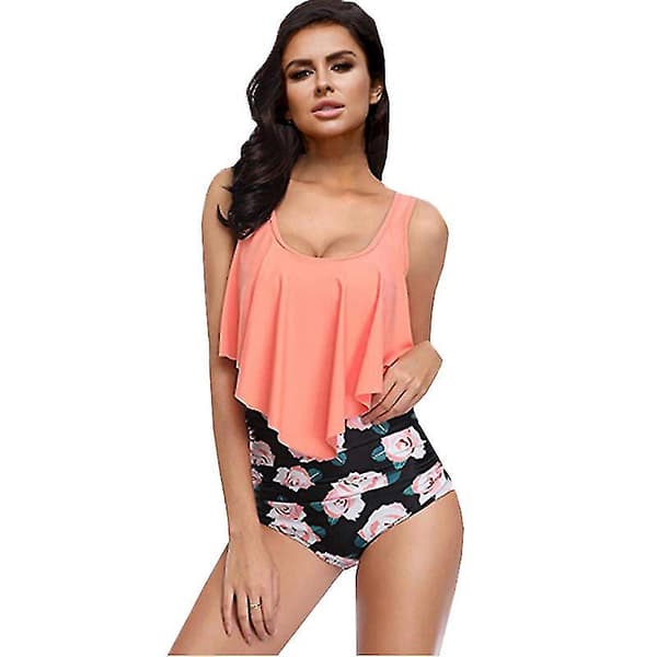 Dame Ruffle Tankini Bikini Sæt Høj Talje Badedragt Strand Badetøj B B S