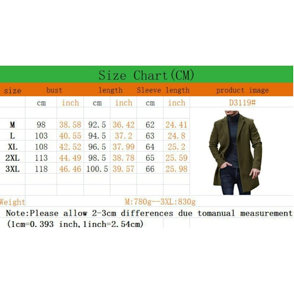 Ullfrakk for menn, mellomlang trenchcoat Army Green Army Green 3XL