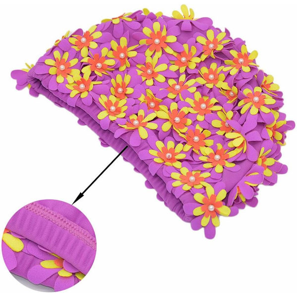 Badehette for kvinner i retrostil med blomsterblader purple