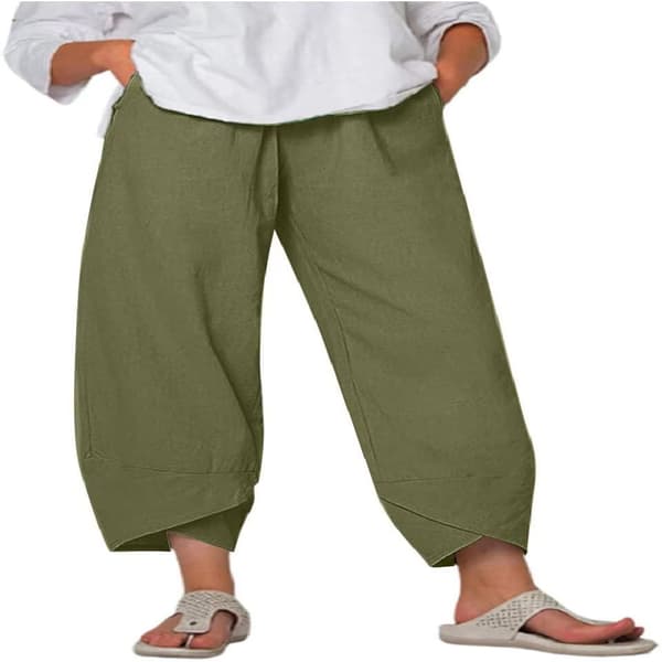 Linnebyxor Dam 7/8 Yogabyxor olive green M