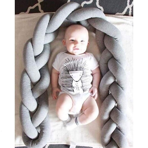 Sengekant, baby Bumper Sengeslange Baby Sengekant Vævet Kantbeskyttelse Hovedbeskyttelse Dekoration Til Vugge Tremmeseng (grå, 100cm) Grå Gray 100cm
