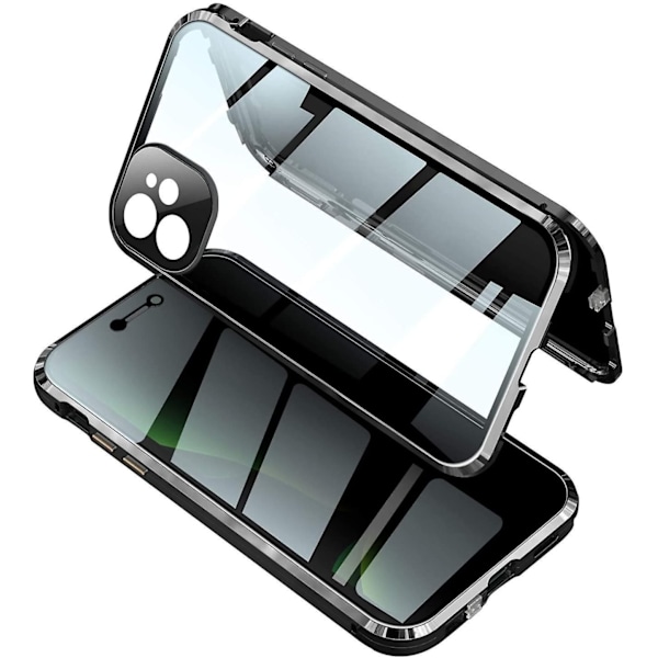 Anti-kig Iphone 12 Pro Max Cover med Stærk Magnetisk Adsorption Kameralinse Beskytter Metal Ramme 360 Fuld Krops Beskyttende Dobbeltsidet Gl Sort Black iPhone12Promax