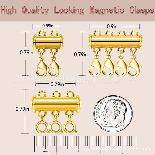 2-pakkauksen magneettinen kerroskaulakorun solki Lukko Lukko Kaulakorun liitin monille liukuville soljille Kultainen jousi solki Y Golden spring buckle 5 rows