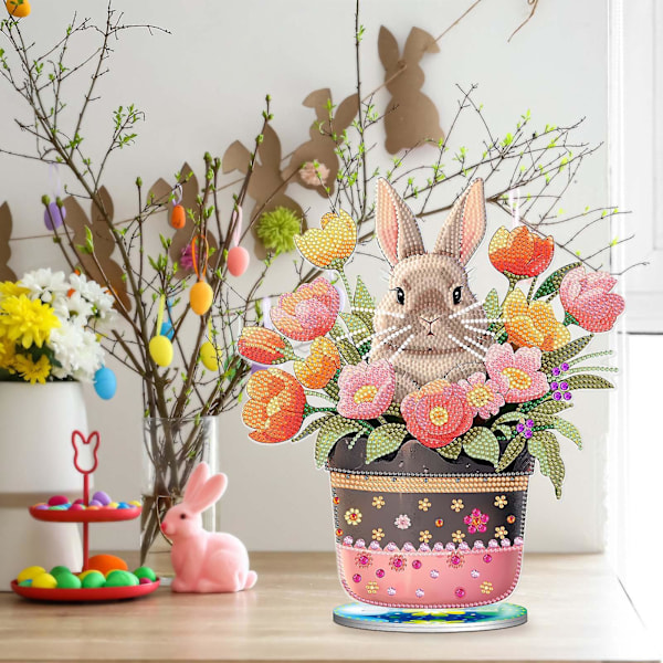 DIY Timantti Pääsiäiskoriste-esineet Timanttitaide Täysi Pyöreä Porakruunu Maalaa Numeroilla Sarja Pöytäkoristeet Yksipuolinen Timantti Kaniini Design N B