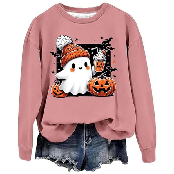 Halloween kostyme dame pullover sweatshirt rosa pink 4XL