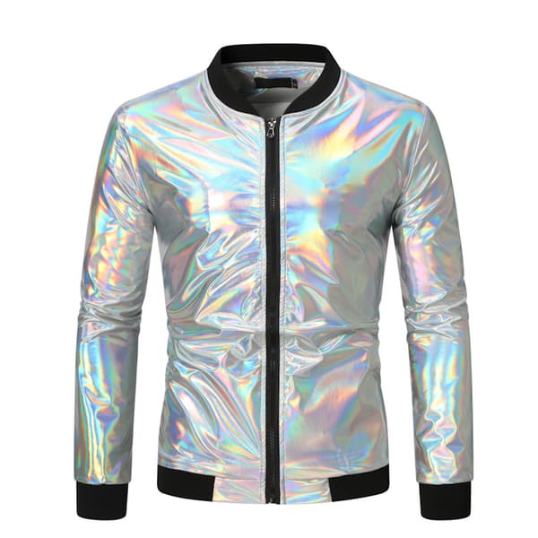 Metallisk Jacka Herr 70-tals Disco Party Varsity Jacka silver silver L