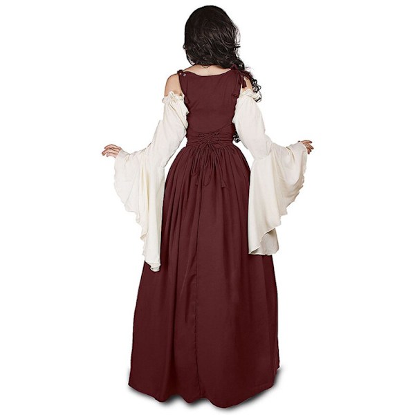 Middelalder Punk Kjole Cosplay Halloween Kostumer Kvinder Palads Karneval Party Dress Up Prinsesse Kvinde Victorian Kjole Robe Vinrød Vinrød Y wine red 5XL