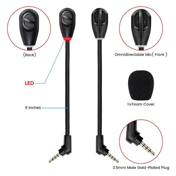 Udskiftningsspilmikrofon 3,5 mm mikrofon til Kingston HyperX Cloud Flight / Flight S gaming headset tilbehør sort 15 cm mikrofon