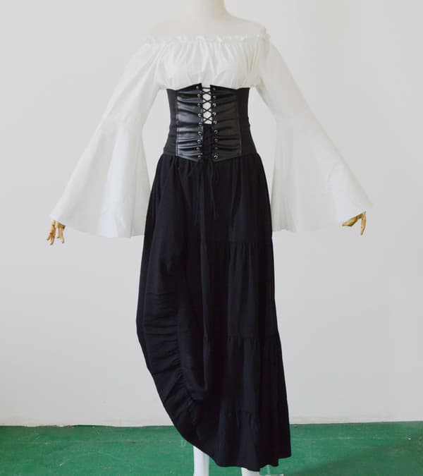 Renaissance middelalderkostume til kvinder, udvidede ærmer, korset, nederdele, overnederdel, festkjole, blå Blue M