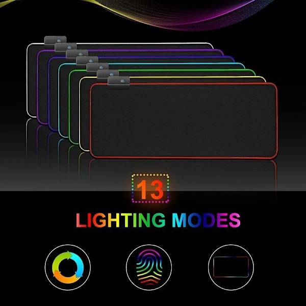 Spillmatte for gaming med LED-lys - RGB - Velg størrelse Svart Black 80x30 cm