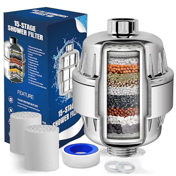 Klass 20 duschfilter Högpresterande duschvattenrenare Universal duschhuvudfilter med 2 utbytbara filter - Perfekt