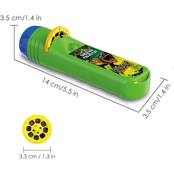 Taskulamppu ja projektori 3 levyllä, 24 kuvaa, lelu taskulamppu projektori historiaa lapsille, pojille ja tytöille 3-vuotiaista alkaen dinosaur