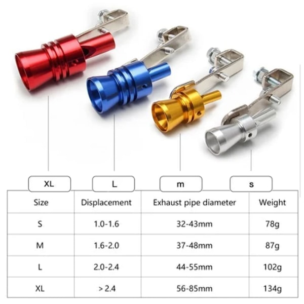 Turbo Whistle Avgasrør Overdimensjonert Brølmaker for Biler og Motorsykler, Bil Turbo Lydfløyte Avgaslydforsterker Sølv Sølv h Silver S