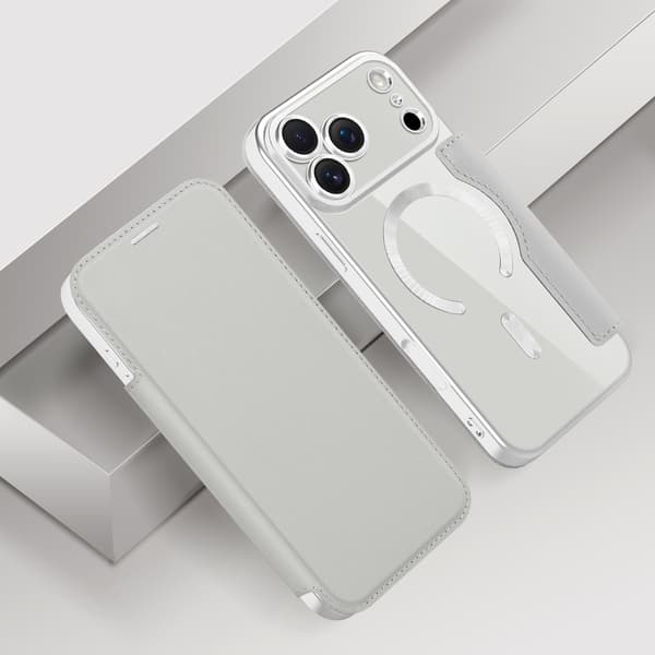 Lommebokdeksel til iPhone i PU-skinn med RFID-blokkering, magnetisk bakside Grey iPhone12