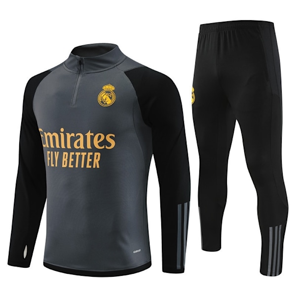 23-24 Ny Real Madrid Langarmet Fotballsett for Voksne og Barn Treningsuniform Julegave Grå-Xin grå gray S