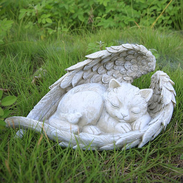 Dyrestatue katt engel figur gravpynt grav