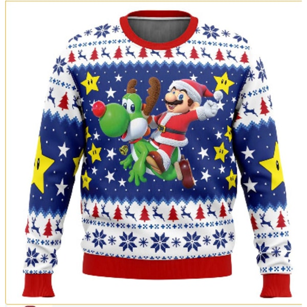 Mario Elk Stygg Julgenser Pullover Menn 3D Gensere Topper XS Mario Elk