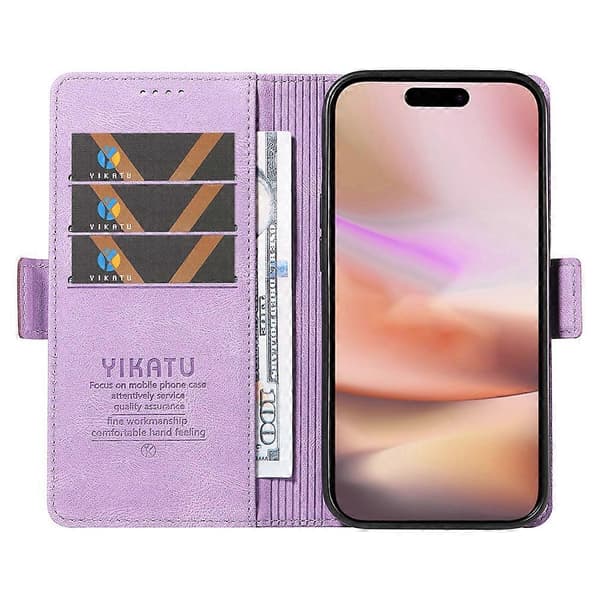 Kompatibel med iPhone 16 Plus Plånboksfodral Läder Telefonfodral - WELLNGS Purple
