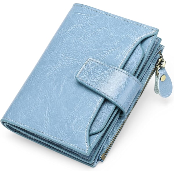 Damplånbok Smal myntplånbok i äkta läder Damplånbok med dragkedja och multi Anti RFID-blockerande korta plånböcker ljusblå light blue