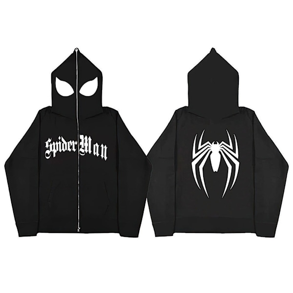 Herr Dam Hoodie Lös Hip Hop Punk Spindel Tryckt Huvtröja Pullover Toppar Svart Black L