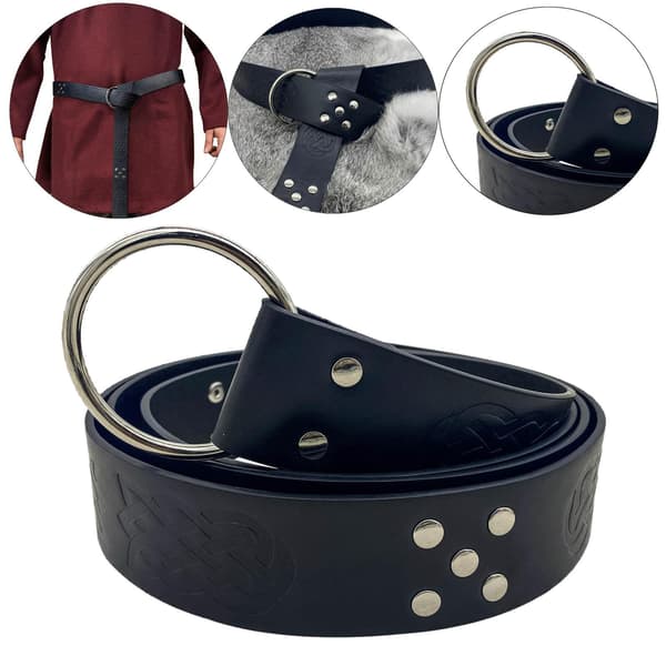 Medeltida Bälte för Män Retro Stil Kostym Präglat Nitat PU Black