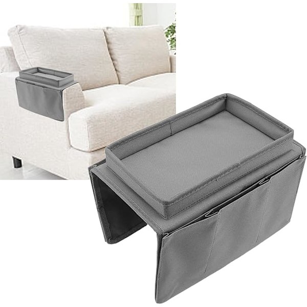 Soffbricka Bordsklämma på Sidobord, Hopfällbart Soffarmsbord Avtagbar Armstödsbricka för Att äta och Dricka grå gray