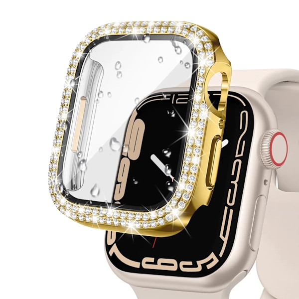 Glas+Diamond Cover F?r Apple Watch case 40mm 44mm 41mm 45mm 38mm 42mm Bling Bumper Protector iWatch series 9 3 5 6 7 8 se case gold Y